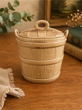 Vintage McCoy Pottery "Oaken Bucket" cookie jar, produced in the 1950s